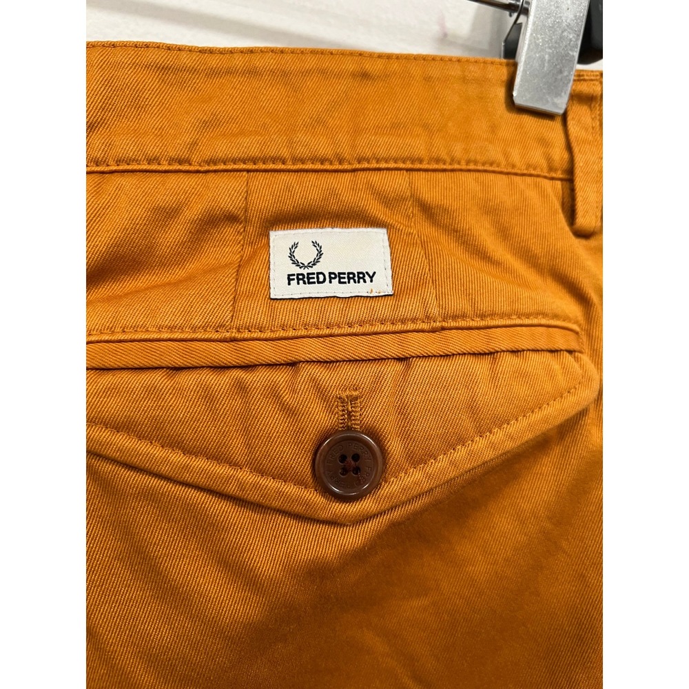 Fred Perry Chino Pants Mens 36 Orange Cotton Straight Leg Mustard Twill Trousers - Picture 8 of 12
